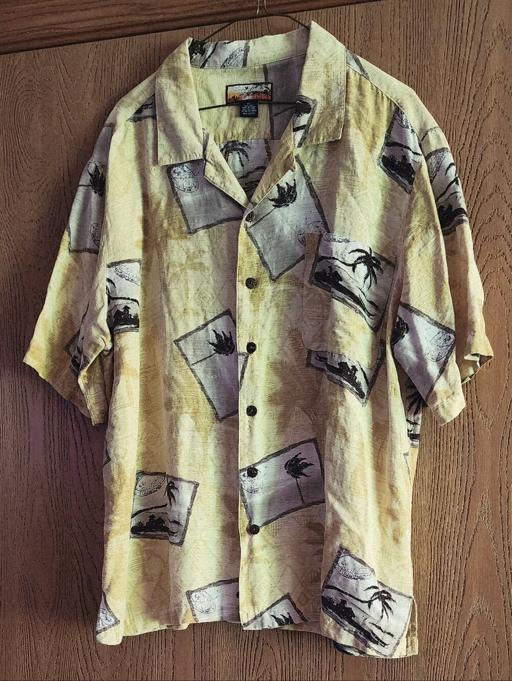 Havana Jacks Cafe Men's Hawaiian Shirt Tropical Postcard Print 100% Silk Sz XL